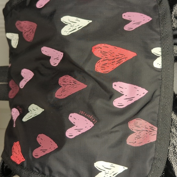 LeSportsac Black Backpack with Red, Pink, White Hearts - Picture 3 of 9